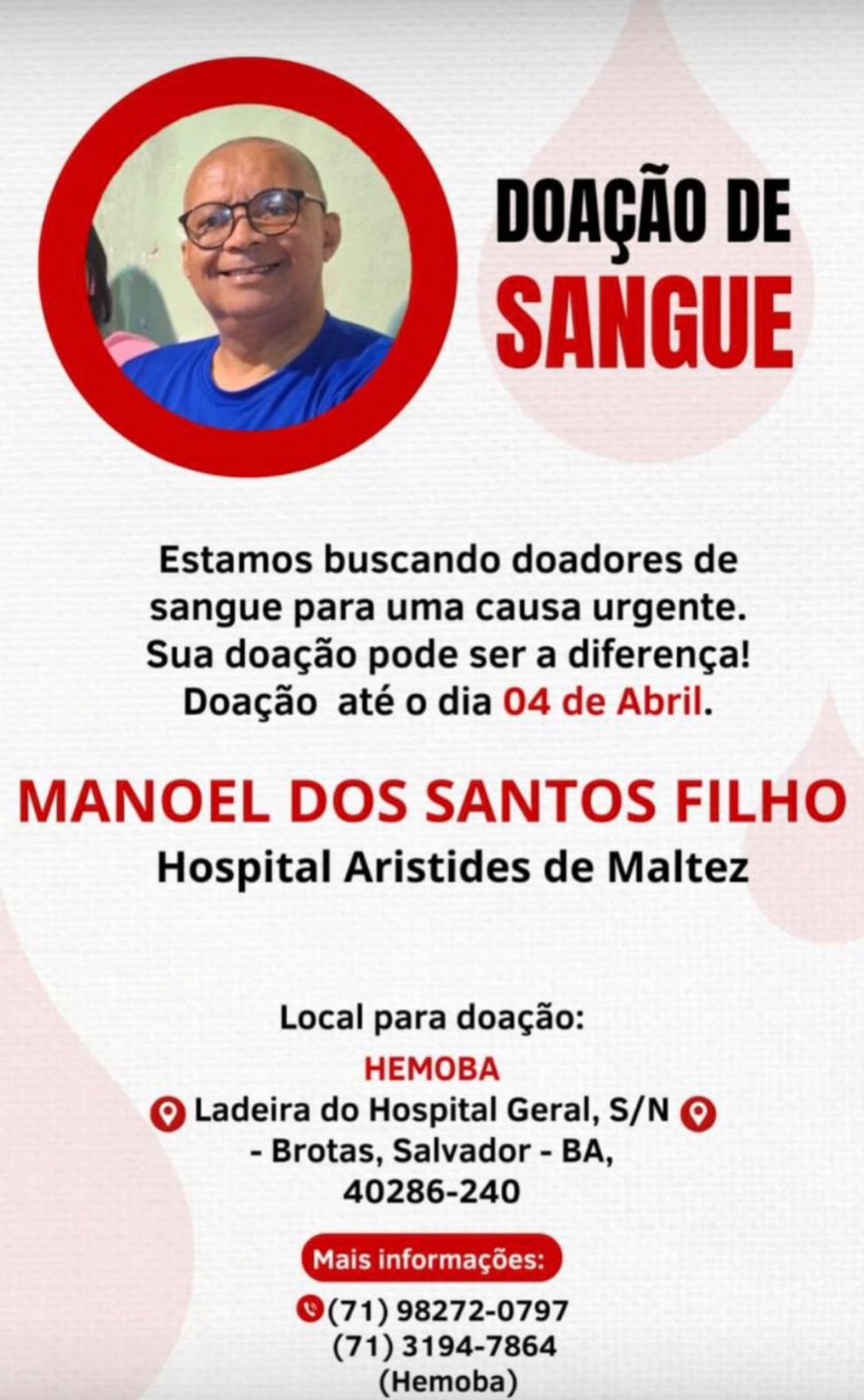 Pedido de doa&ccedil;&atilde;o de sangue