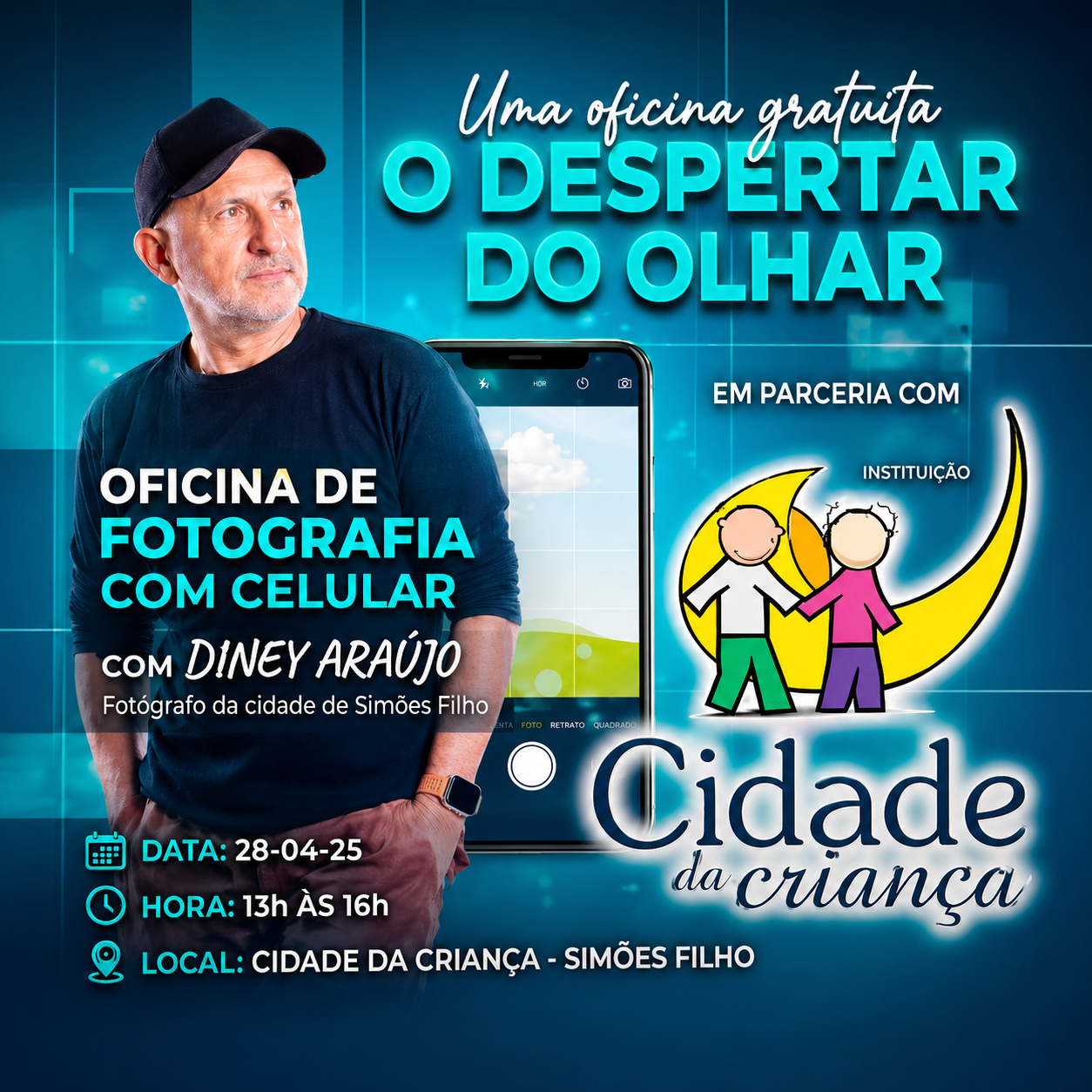 Oficina gratuita de fotografia com celular ser&aacute; realizada em Sim&otilde;es Filho
