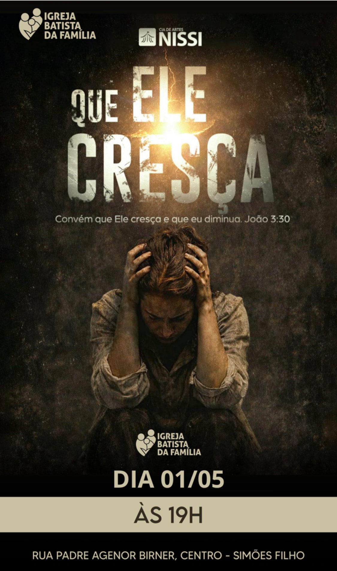 Companhia Nissi apresenta pe&ccedil;a &ldquo;Que Ele Cres&ccedil;a&rdquo; em Sim&otilde;es Filho nesta sexta-feira (1&ordm;)