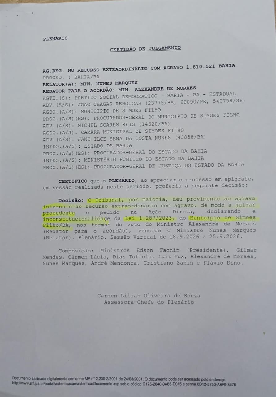 STF declara inconstitucional Lei de Sim&otilde;es Filho que autorizou opera&ccedil;&atilde;o de cr&eacute;dito de at&eacute; R$ 85 milh&otilde;es