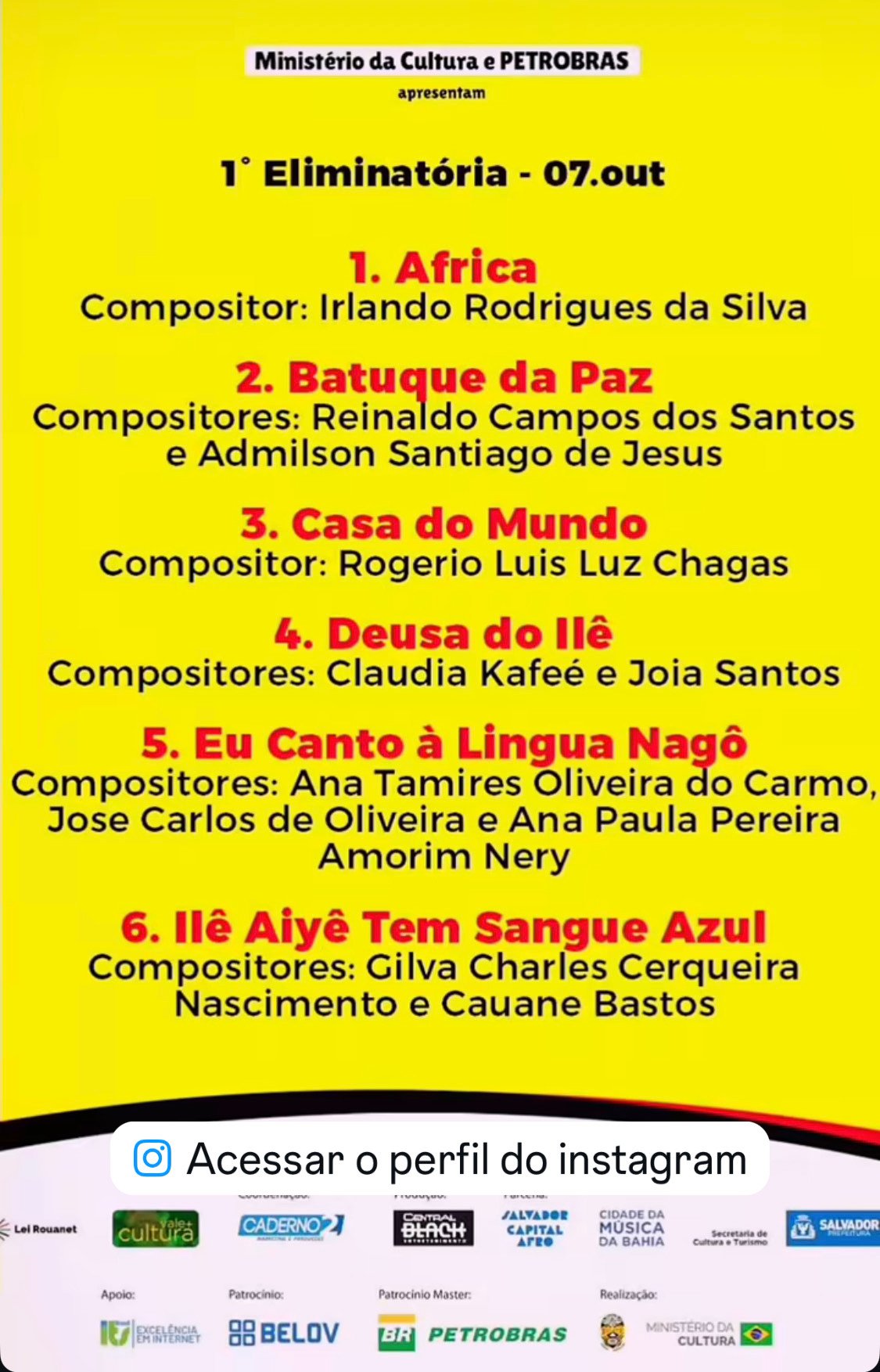 52&ordm; Festival de M&uacute;sica Negra do Il&ecirc; Aiy&ecirc; inicia etapas presenciais da categoria Poesia nesta quarta-feira
