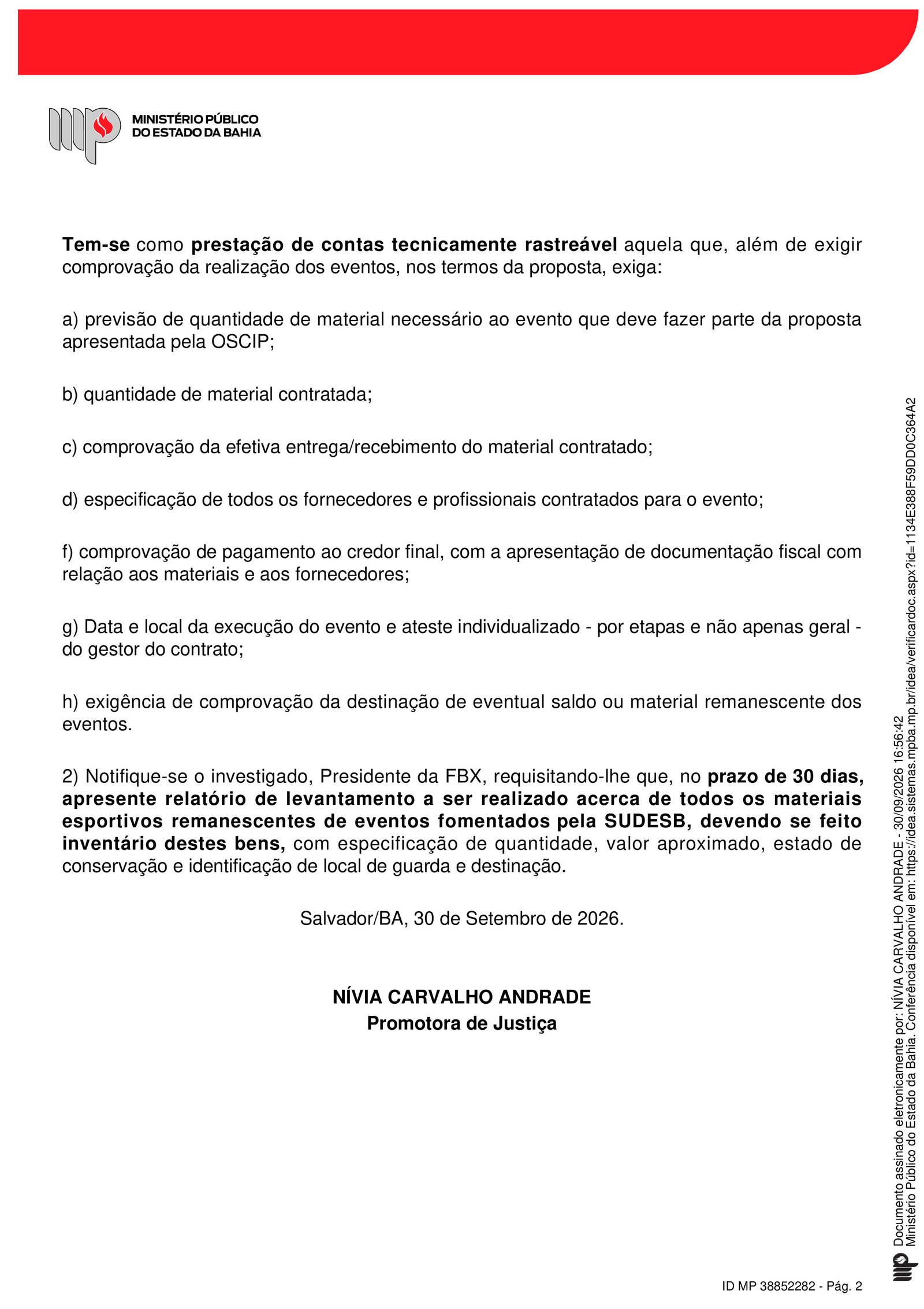 Minist&eacute;rio P&uacute;blico cobra da Sudesb maior rigor e rastreabilidade em presta&ccedil;&otilde;es de contas de entidades esportivas