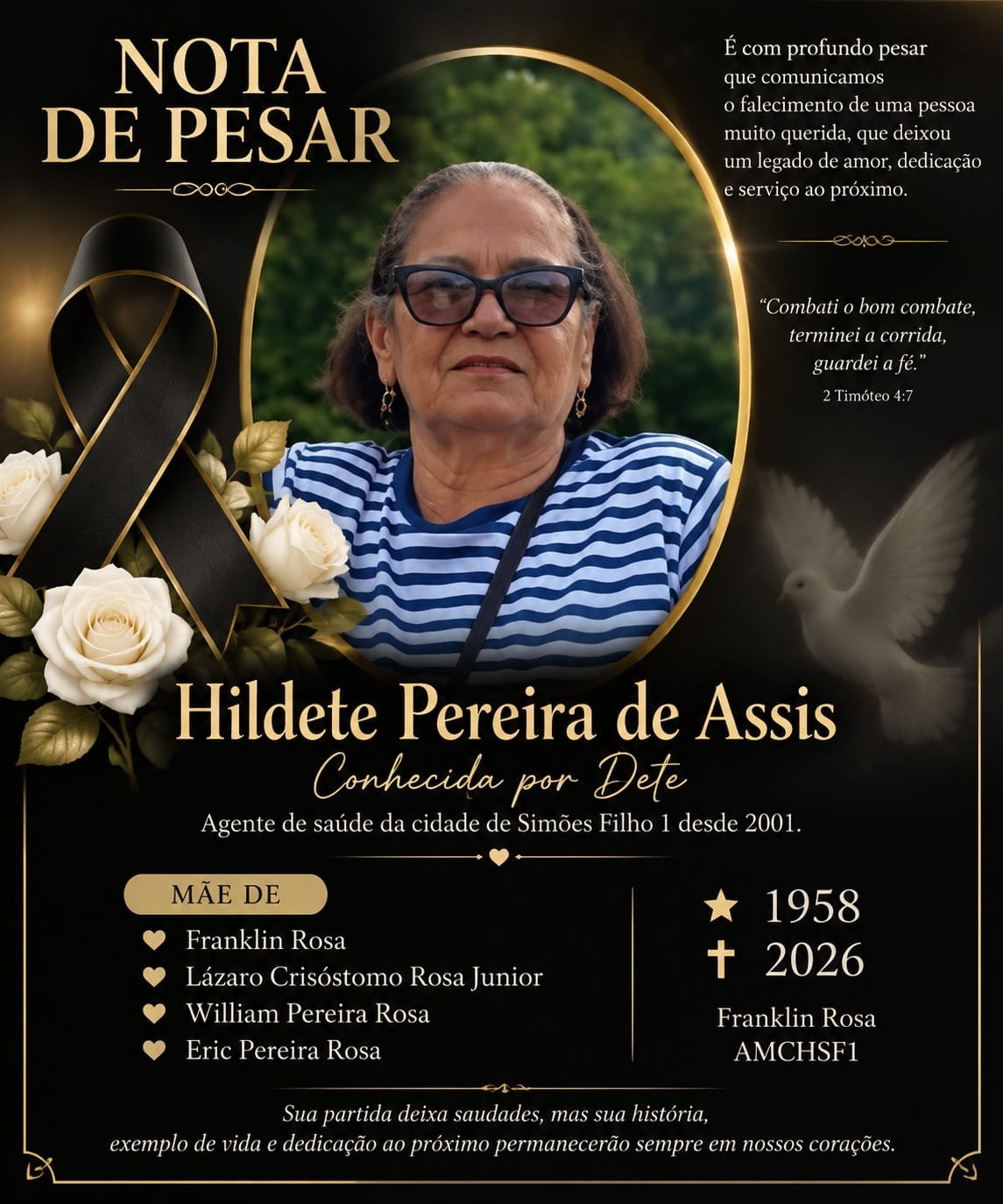Nota de Pesar - Hildete Pereira de Assis, conhecida por Dete